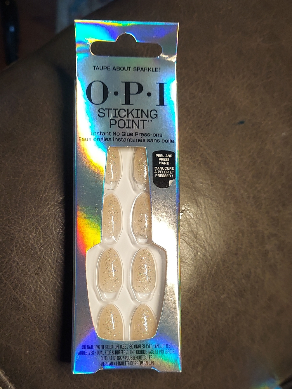 OPI Sticking Point No-Glue Press-On Nails in Taupe Sparkle